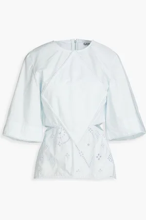 Ganni Broderie anglaise cotton blouse - Blue