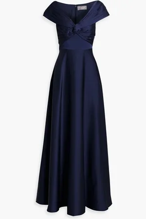 THEIA Francesca pleated twist-front satin gown - Blue