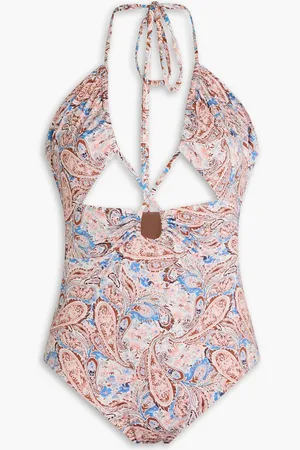 Evarae Rocio cutout paisley-print halterneck swimsuit