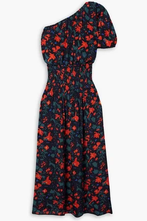 APIECE APART Marta one-shoulder floral-print crepe de chine midi dress - Blue