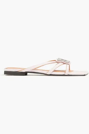 Ganni Embellished faux leather sandals - Pink