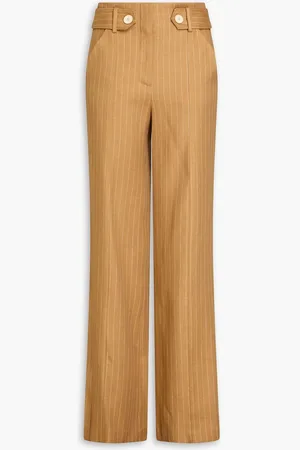 VERONICA BEARD Sunny pinstriped linen-blend twill wide-leg pants - Brown