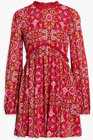 AMUR Ruffle-trimmed gathered paisley-print voile mini dress