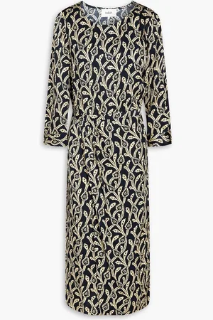 Bash Opal wrap-effect printed satin midi dress - Blue