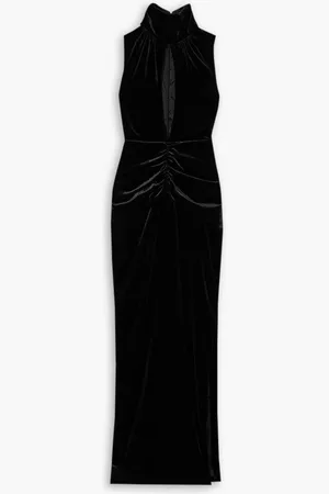 Alessandra Rich Cutout gathered stretch-velvet maxi dress