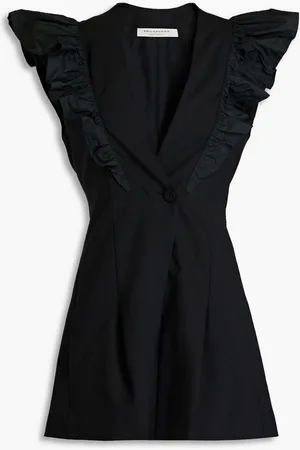 Serafini Ruffled wool-blend crepe playsuit