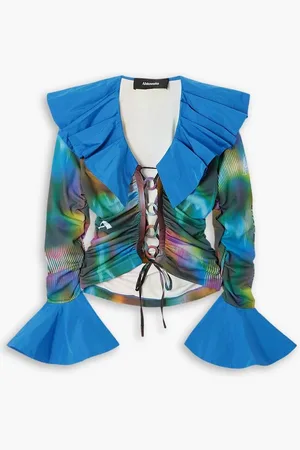 Ahluwalia Rosie ruffled taffeta-trimmed printed stretch-jersey blouse