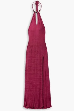 Savannah Morrow Oia bead-embellished ribbed jersey halterneck maxi dress - Purple