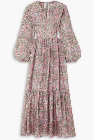 Cubus Carmen open-back tiered floral-print silk midi dress - Pink