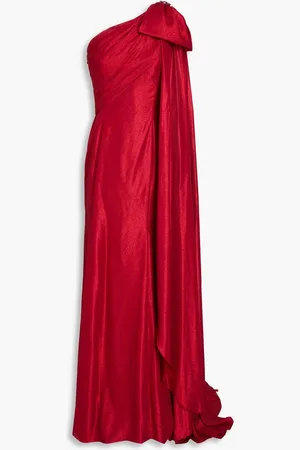 Jenny Packham One-shoulder bow-detailed lamé gown