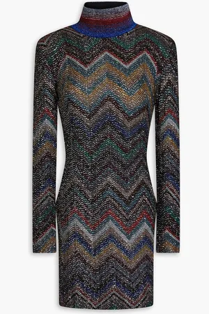 Missoni Metallic crochet-knit mini turtleneck dress