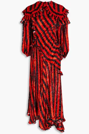 THORNTON BREGAZZI Ruffled striped devoré-chiffon midi dress