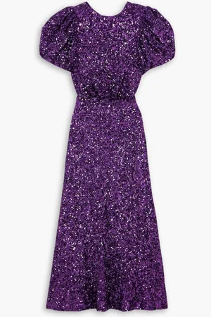 ROTATE Dawnty open-back sequined tulle midi dress - Purple