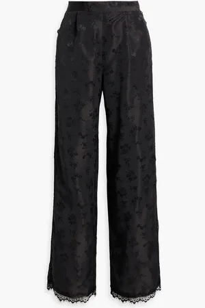 Anna Sui Lace-trimmed satin-jacquard wide-leg pants