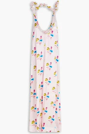 Ganni Knotted cutout floral-print silk-blend satin midi dress - Pink