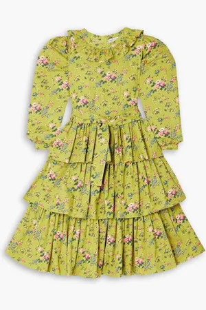 BATSHEVA Welsh ruffled floral-print cotton-poplin dress - Green