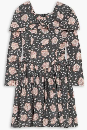BATSHEVA Salt appliquéd floral-print cotton-poplin mini dress - Gray