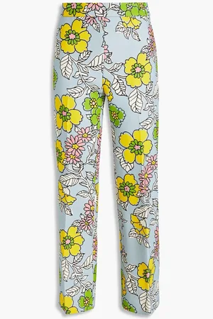 Tory Burch Floral-print crepe flared pants - Blue
