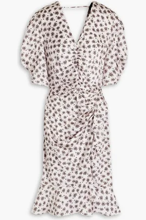 Maje Cutout ruched printed satin mini dress - Pink
