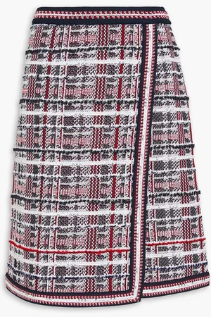 Thom Browne Wrap-effect checked cotton-blend skirt - Blue