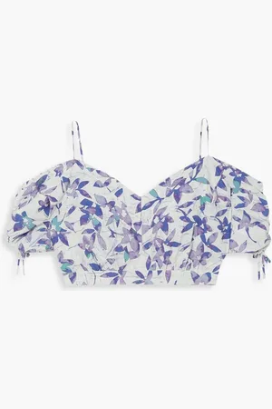 Isabel Marant Lizberit cold-shoulder cropped floral-print voile top - Purple