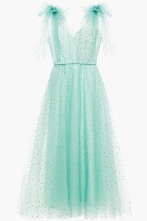 MONIQUE LHUILLIER Bow-embellished glittered tulle gown - Green