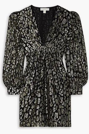 Michael Kors Metallic leopard-print fil coupé chiffon mini dress