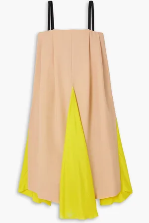 Nina Ricci Silk-paneled two-tone wool and mohair-blend midi dress - Neutral