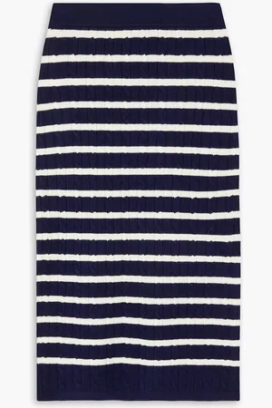 Ralph Lauren Striped cable-knit wool-blend midi skirt - Blue