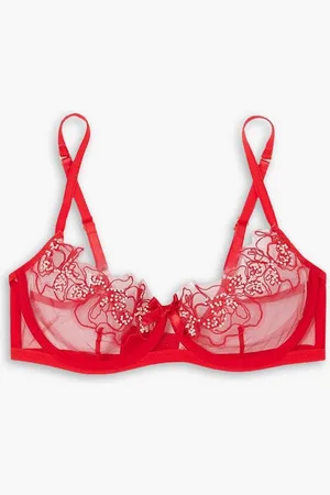 Agent Provocateur Lindie embellished embroidered tulle underwired bra