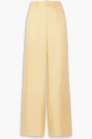 LAPOINTE Belted silk-twill wide-leg pants - Yellow