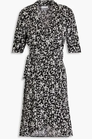 Ganni Floral-print crepe mini wrap dress