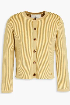 Tory Burch Cropped striped knitted cardigan - Yellow