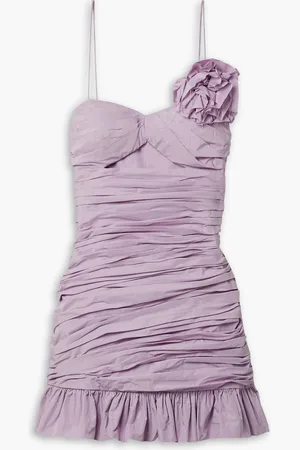 LOVESHACKFANCY Jessilyn appliquéd cutout ruched poplin mini dress - Purple