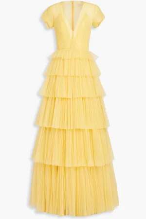 Costarellos Tiered pleated tulle gown