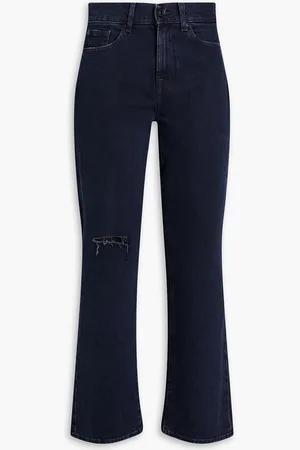 7 for all Mankind Logan Stovepipe distressed high-rise straight-leg jeans - Blue