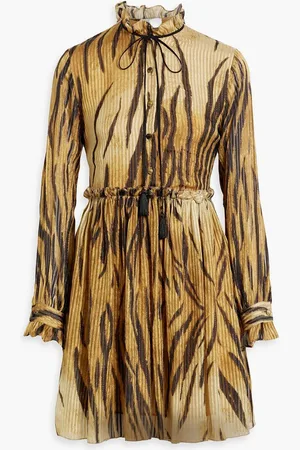 Etro Printed metallic silk-blend jacquard mini dress - Yellow