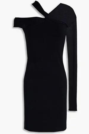 Helmut Lang One-sleeve ponte-paneled knitted mini dress