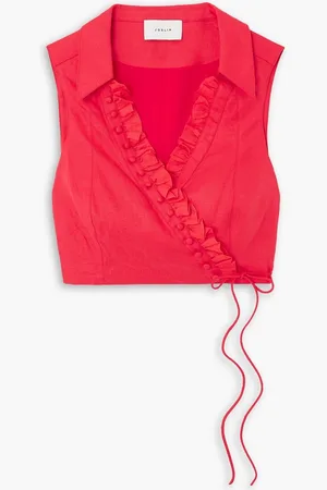 Joslin Camilla cropped button-embellished linen wrap top