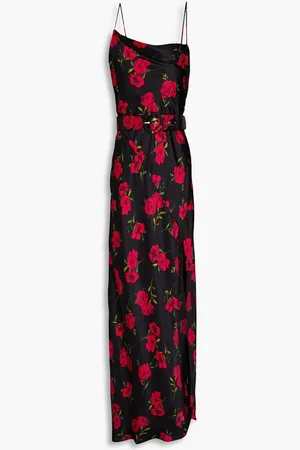 Nicholas Draped belted floral-print satin gown