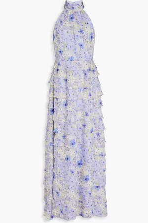 MIKAEL AGHAL Tiered floral-print chiffon maxi dress - Purple