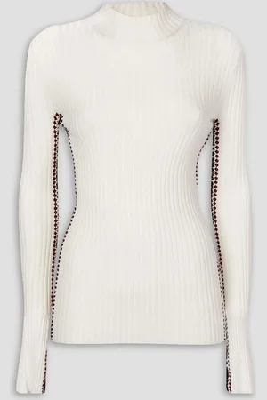 Chloé Crochet-trimmed ribbed wool turtleneck sweater - White
