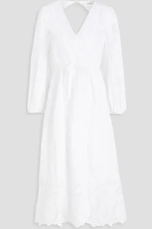 Bash Macramé lace linen-blend midi dress - White