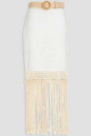 ZIMMERMANN Belted fringed broderie anglaise cotton maxi skirt