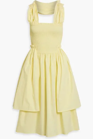 Shrimps Emma draped shirred cotton-poplin dress - Yellow