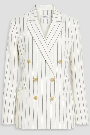 Derek Lam Walter double-breasted pinstriped linen and cotton-blend blazer - White