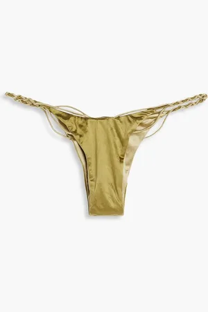Isa Boulder Stretch-satin low-rise bikini briefs - Green