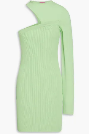 GAUGE81 One-shoulder cutout ribbed-knit mini dress - Green