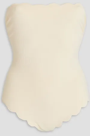Marysia Chesapeake strapless scalloped seersucker swimsuit - White