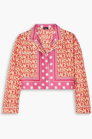 VERSACE Cropped printed silk-twill shirt